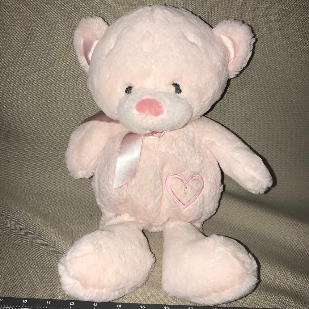Nat & Jules Pink Floppy Bear Medium Plush Stuffed Animal Ribbon‎ Bow Heart 16”